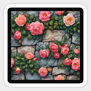 NUANCED CLIMBING ROSE ON STONE WALL Sticker